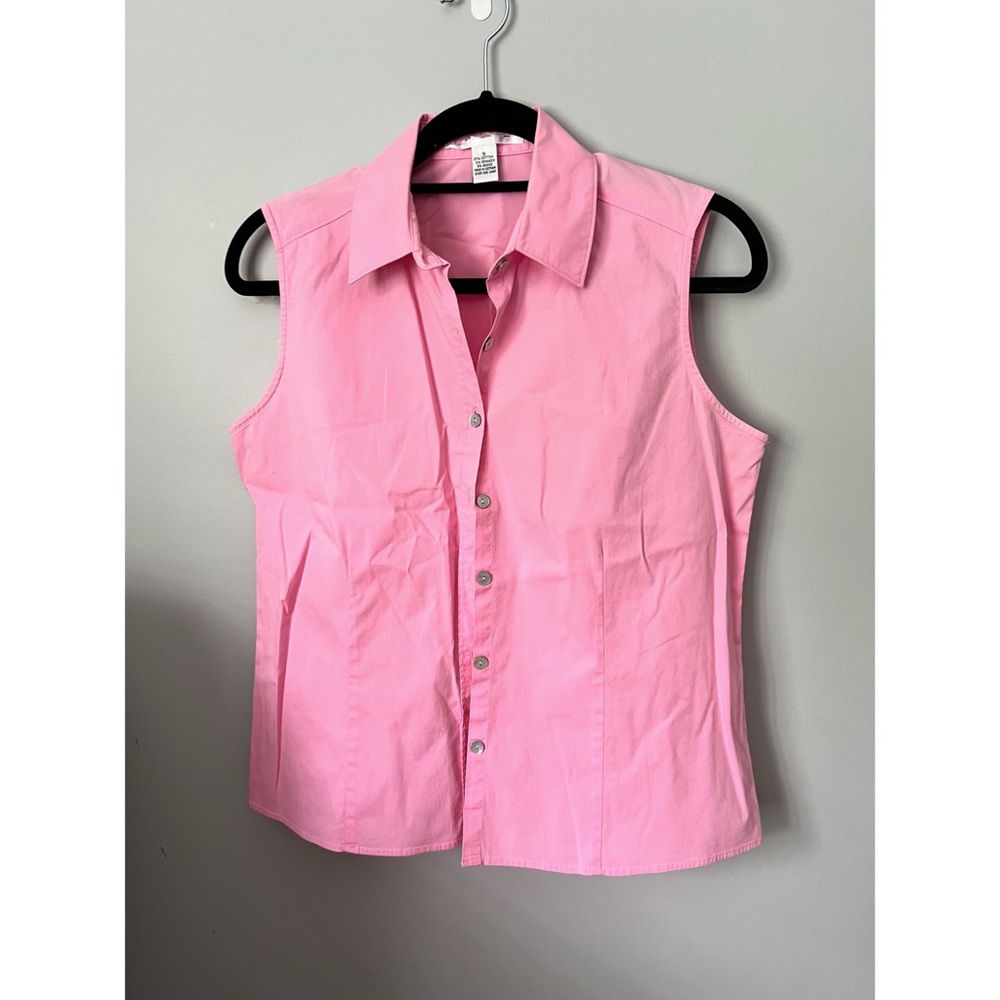 Pink Sleeveless  Button-up Blouse with Tag Cut